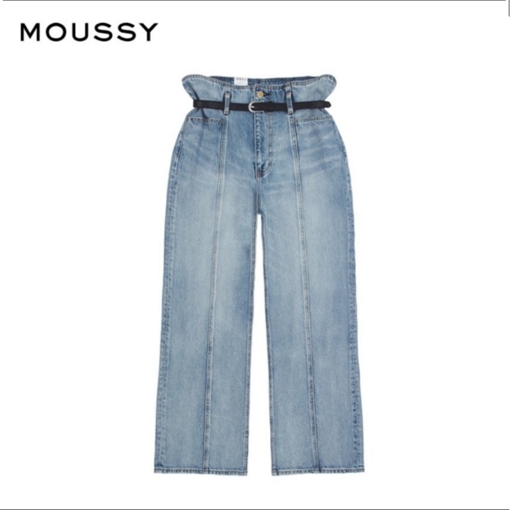 Moussy Vintage Paperbag Waist High Rise Japanese Denim Baggy Relaxed Jeans 29 28